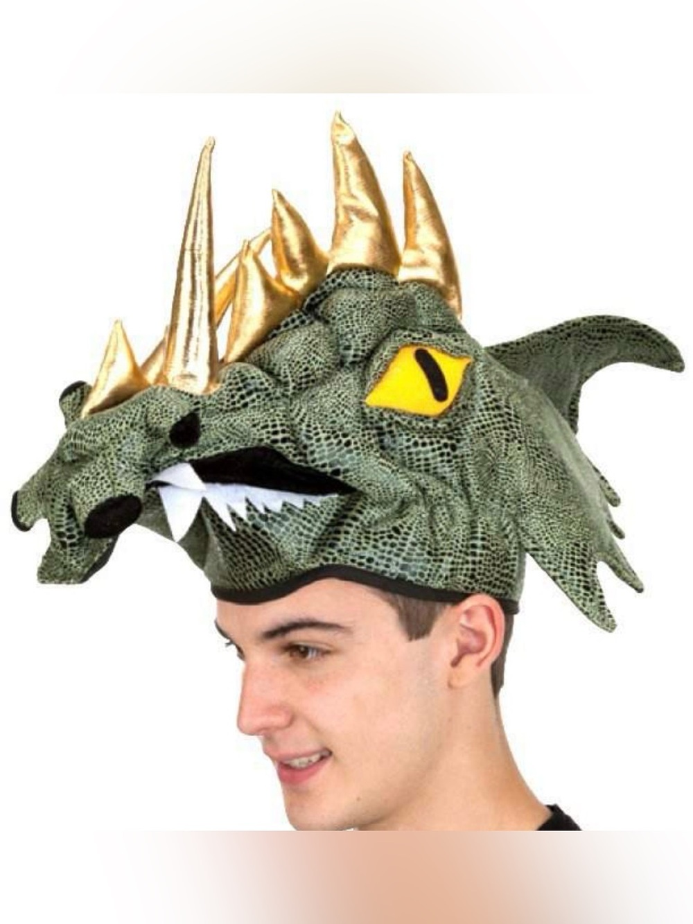 Green Dragon Head Hat with Gold Spikes costume.